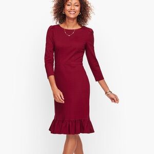 Talbots Flounce Hem Ponte Sheath Dress —Deep Wine Size 10P